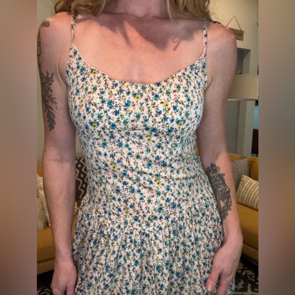 love, Fire Multicolor Floral Dress with Spaghetti Straps, M